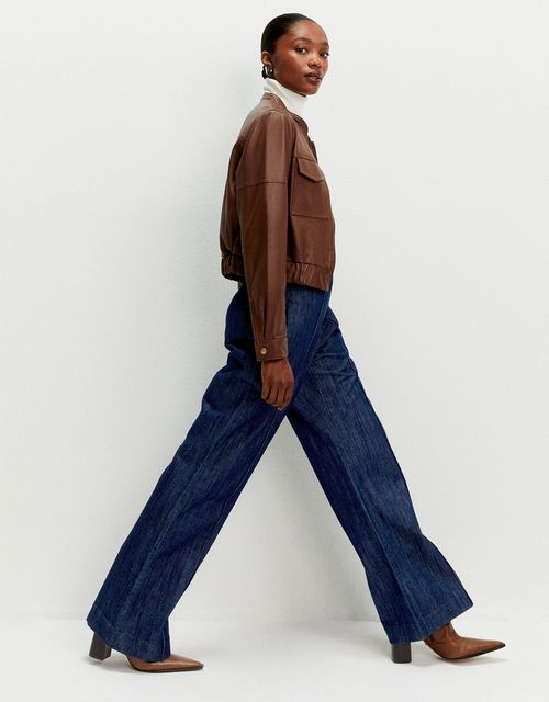 Calça jeans wide friso