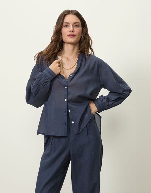 Camisa voil de algodão azul