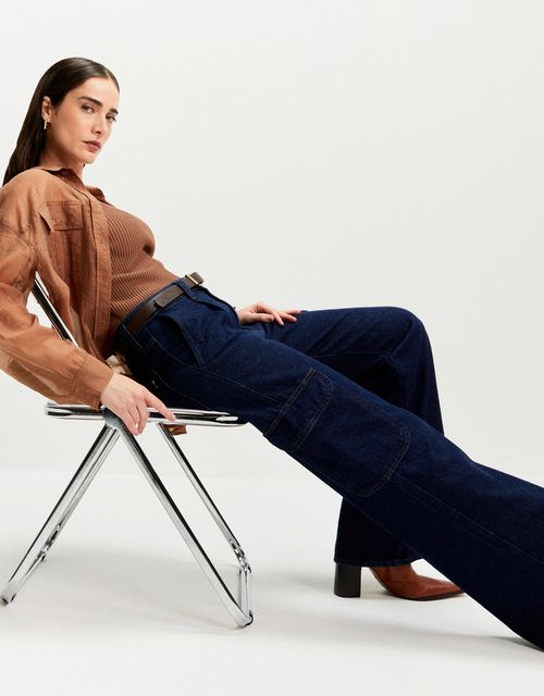 Calça jeans wide cargo
