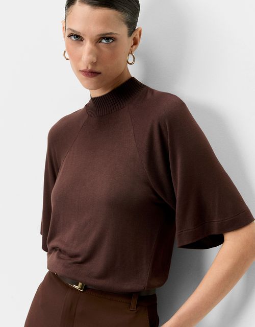 Blusa malha pregas manga