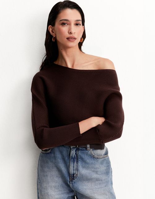 Blusa tricot decote ombro