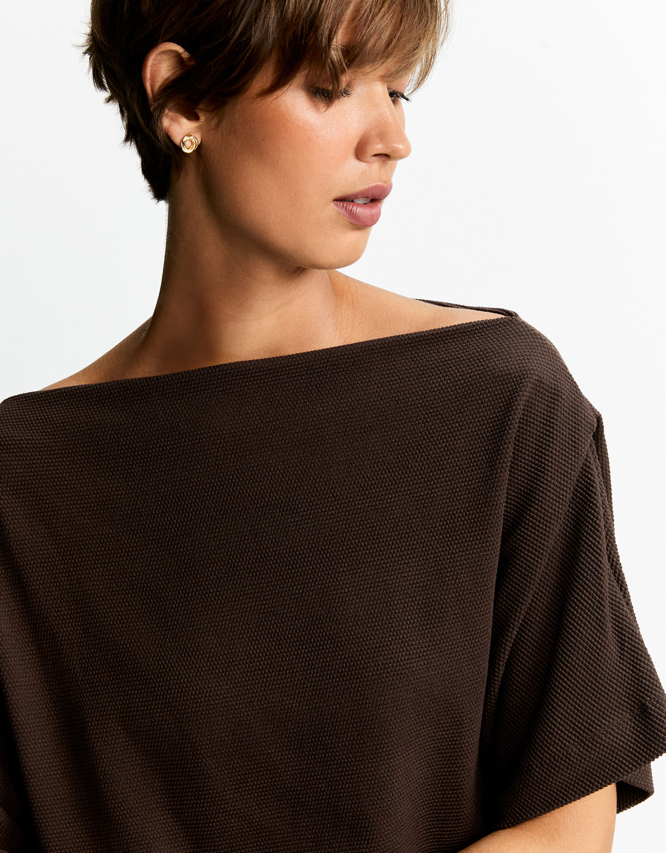 Blusa malha pregas ombro