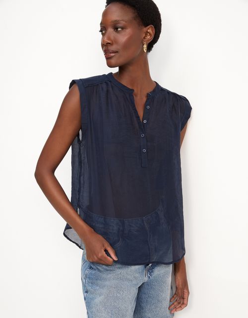 Blusa voil meia vista azul