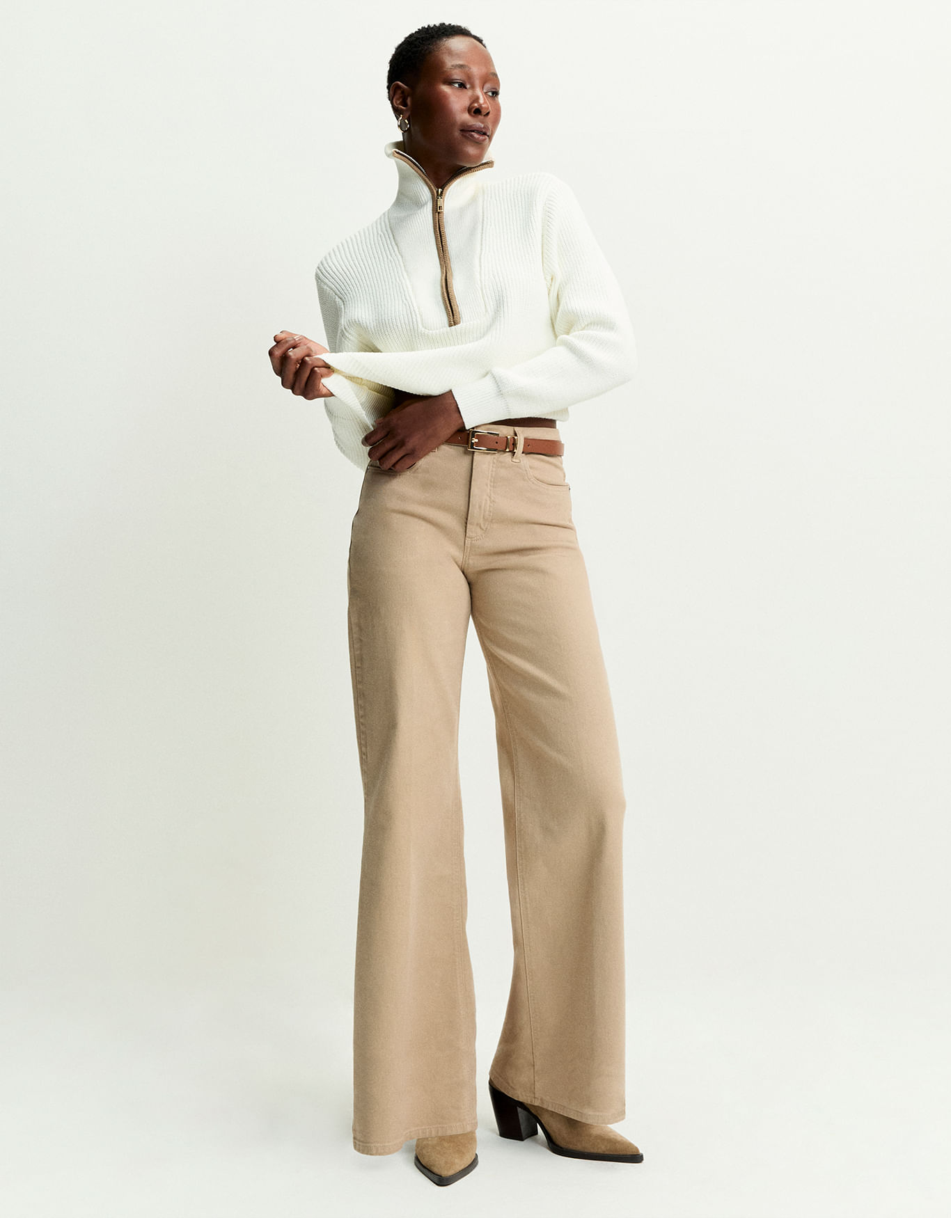 Calça color wide cintura alta