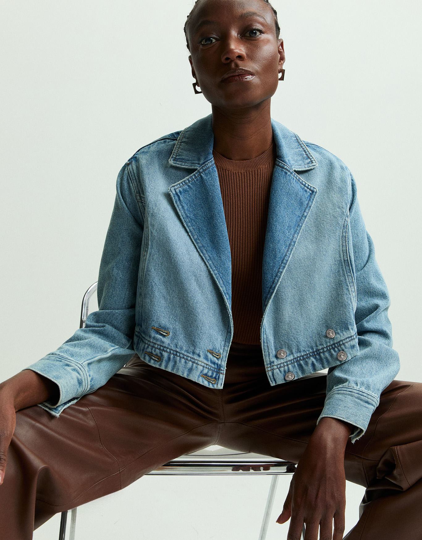 Jaqueta jeans lapela