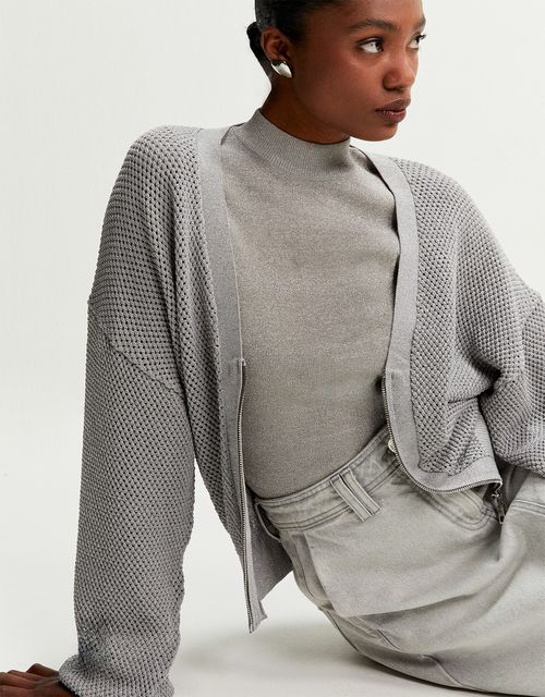 Casaco tricot lurex prata