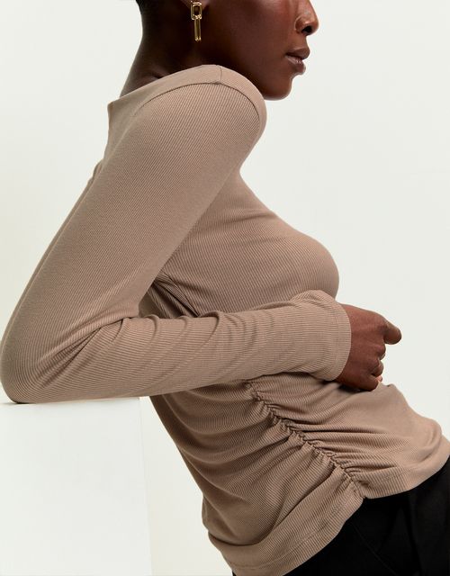 Blusa malha franzido manga longa