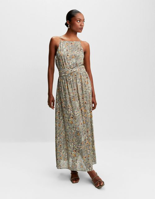 Vestido midi floral acqua