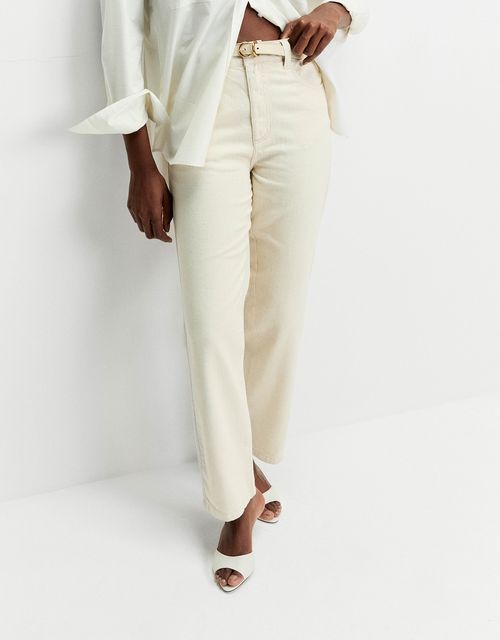 Calça reta natural five pockets