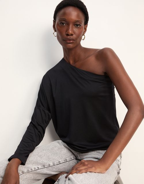 Blusa malha ampla um ombro só