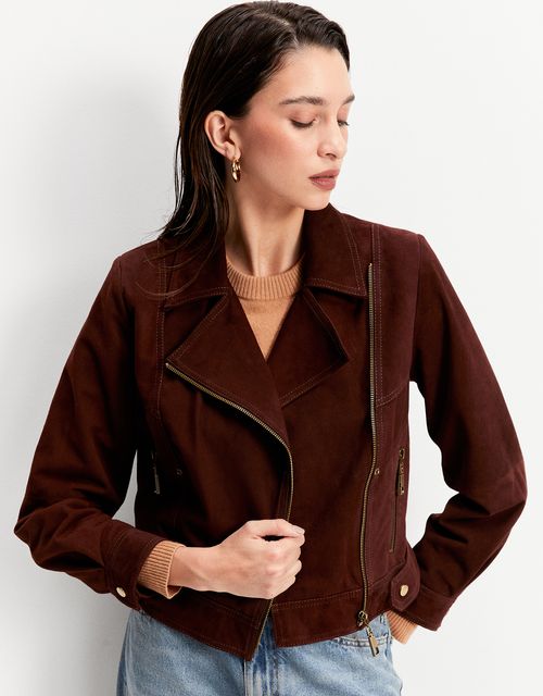Jaqueta biker couro chamois
