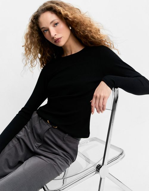 Blusa malha manga longa preto