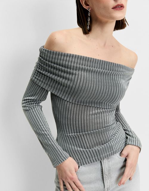 Blusa malha off shoulder lurex