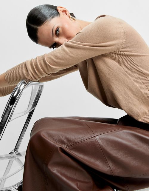 Tricot básico gola careca khaki
