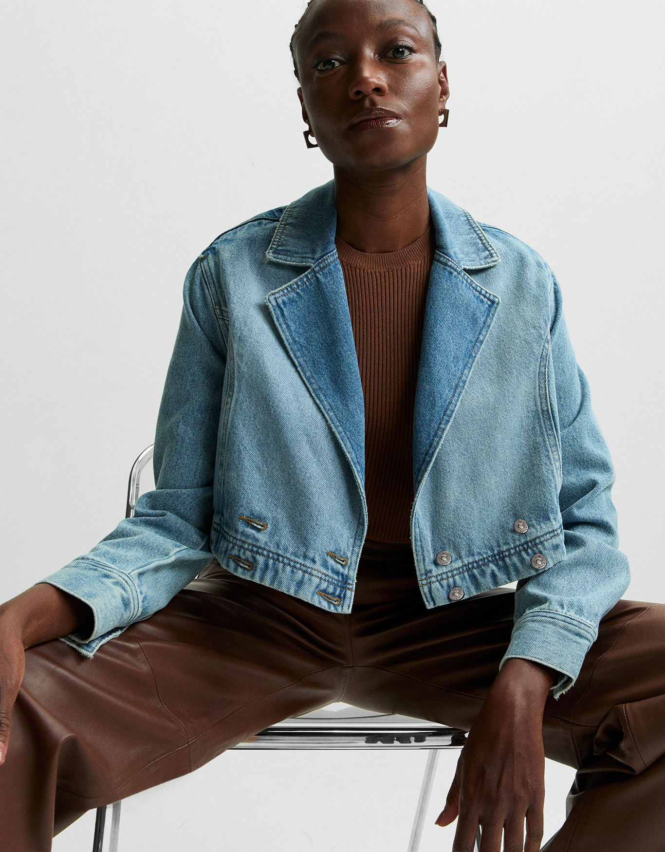 Jaqueta jeans lapela