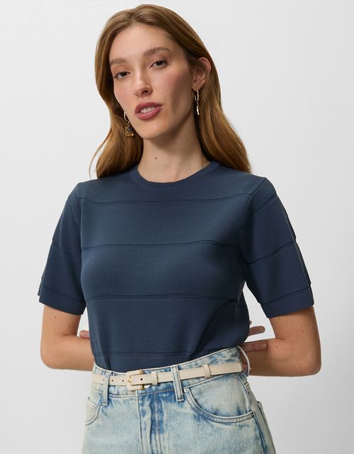 T-shirt tricot detalhe listras azul