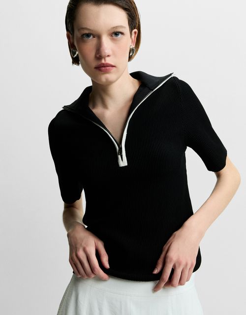 Blusa tricot bicolor zíper preta 360