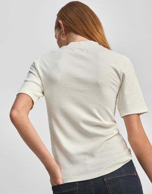 T-shirt canelada gola alta off white