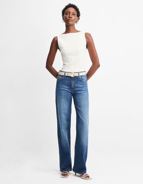 Calça jeans wide slim five pockets