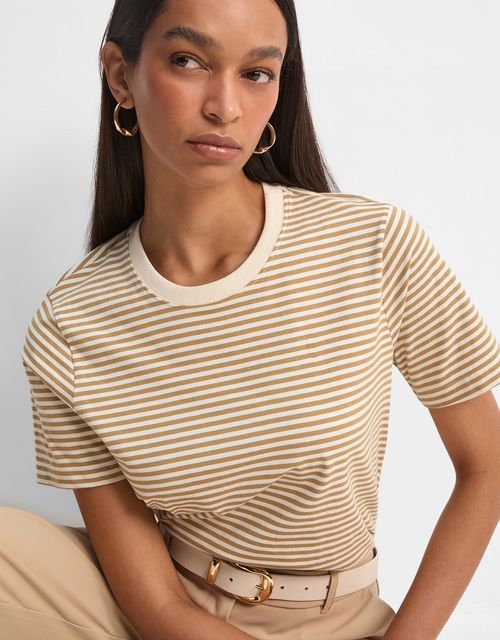 T-shirt listrada manga curta khaki
