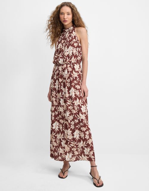 Vestido floral conhaque
