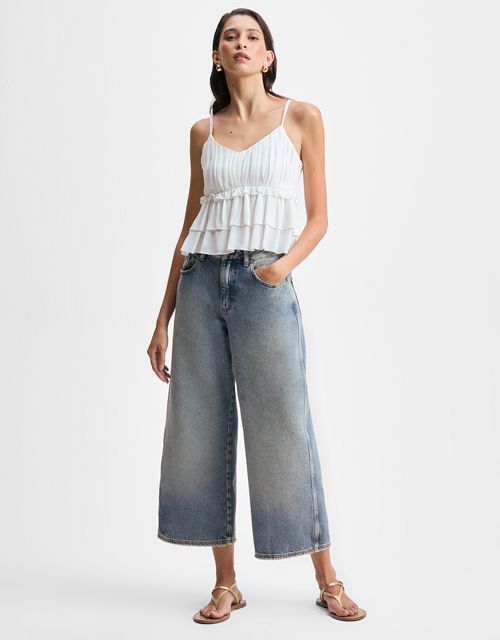 Calça jeans cropped wide