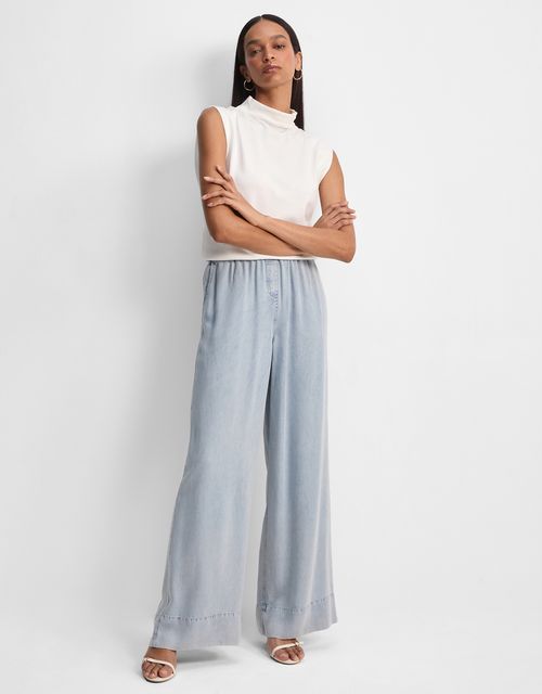 Calça pantalona liocel jeans