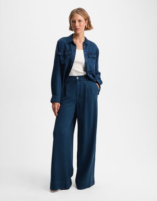 Calça pantalona liocel jeans