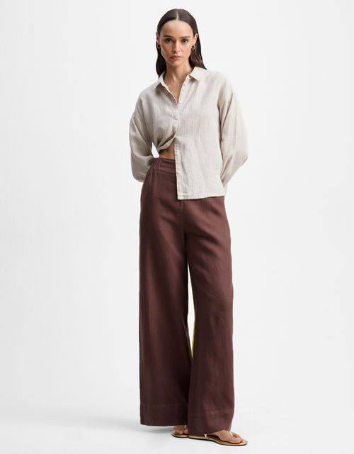 Calça linho elástico cintura