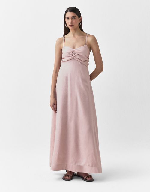 Vestido linho detalhe franzido